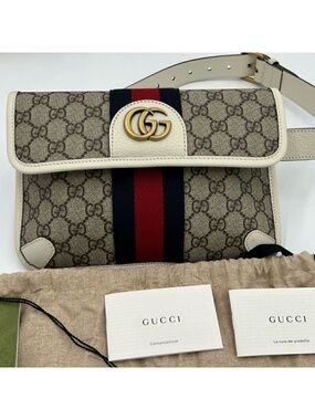 Women’s Gucci monogram/white GG canvas Web OPHEDIA belt bag 80cm/32” adjustable